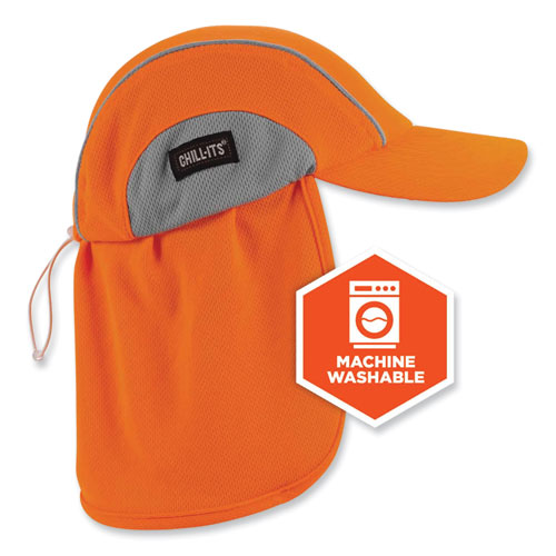 Image of Ergodyne® Chill-Its 6650 High-Performance Hat Plus Neck Shade, Polyester, One Size Fits Most, Orange, Ships In 1-3 Business Days