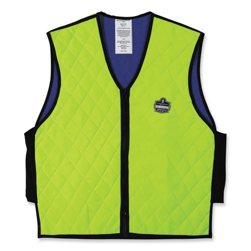 Image of Ergodyne® Chill-Its 6665 Embedded Polymer Cooling Vest With Zipper, Nylon/Polymer, Medium, Lime, Ships In 1-3 Business Days