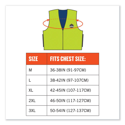 Chill-Its 6665 Embedded Polymer Cooling Vest with Zipper, Nylon/Polymer, Medium, Lime, Ships in 1-3 Business Days