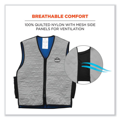 Image of Ergodyne® Chill-Its 6665 Embedded Polymer Cooling Vest With Zipper, Nylon/Polymer, Medium, Gray, Ships In 1-3 Business Days