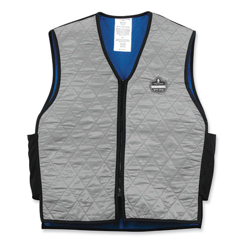 Image of Ergodyne® Chill-Its 6665 Embedded Polymer Cooling Vest With Zipper, Nylon/Polymer, Large, Gray, Ships In 1-3 Business Days