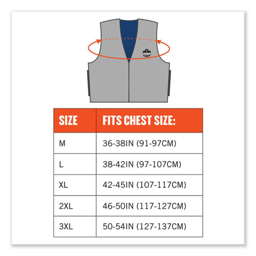 Image of Ergodyne® Chill-Its 6665 Embedded Polymer Cooling Vest With Zipper, Nylon/Polymer, X-Large, Gray, Ships In 1-3 Business Days