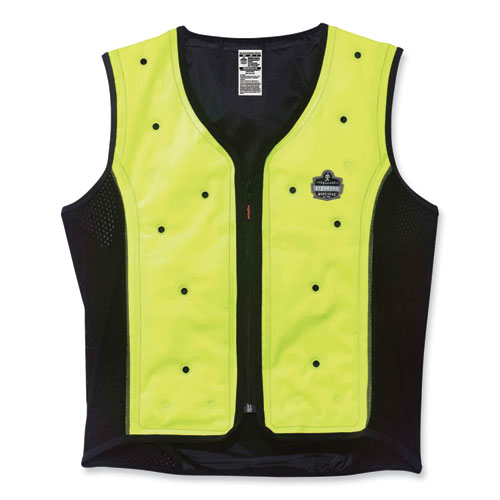 Image of Ergodyne® Chill-Its 6685 Premium Dry Evaporative Cooling Vest With Zipper, Nylon, Medium, Lime , Ships In 1-3 Business Days