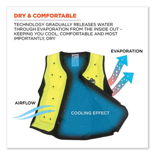 Image of Ergodyne® Chill-Its 6685 Premium Dry Evaporative Cooling Vest With Zipper, Nylon, Medium, Lime , Ships In 1-3 Business Days