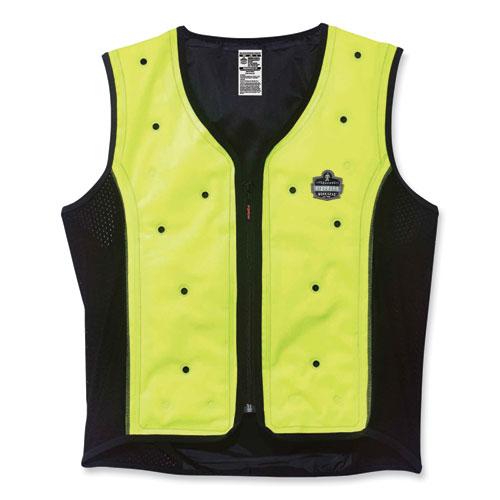 Image of Ergodyne® Chill-Its 6685 Premium Dry Evaporative Cooling Vest With Zipper, Nylon, 2X-Large, Lime, Ships In 1-3 Business Days