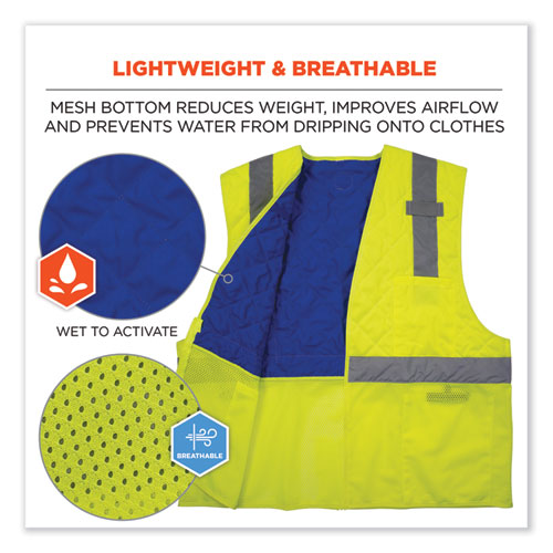 Image of Ergodyne® Chill-Its 6668 Class 2 Hi-Vis Safety Cooling Vest, Polymer, Small, Lime, Ships In 1-3 Business Days