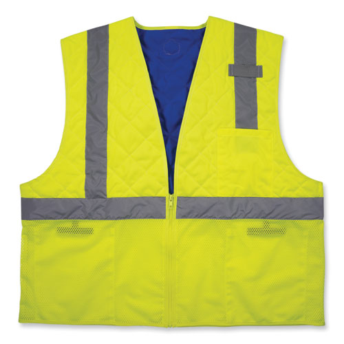 Image of Ergodyne® Chill-Its 6668 Class 2 Hi-Vis Safety Cooling Vest. Polymer, Large, Lime, Ships In 1-3 Business Days