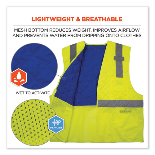 Image of Ergodyne® Chill-Its 6668 Class 2 Hi-Vis Safety Cooling Vest. Polymer, Large, Lime, Ships In 1-3 Business Days
