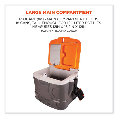Image of Ergodyne® Chill-Its 5170 17-Quart Industrial Hard Sided Cooler, Orange/Gray, Ships In 1-3 Business Days
