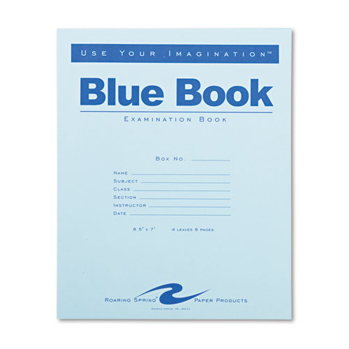 Roaring Spring® Exam Blue Book, Legal Rule, 8 1/2 x 7, White, 4 Sheets/8 Pages