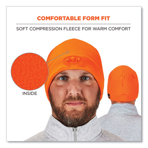 Image of Ergodyne® N-Ferno 6804 Skull Cap Winter Hat With Led Lights, One Size Fits Most, Orange, Ships In 1-3 Business Days