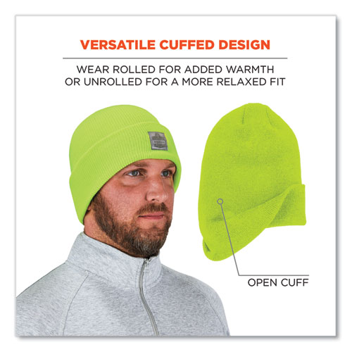 Image of Ergodyne® N-Ferno 6806 Cuffed Rib Knit Winter Hat, One Size Fits Most, Lime, Ships In 1-3 Business Days