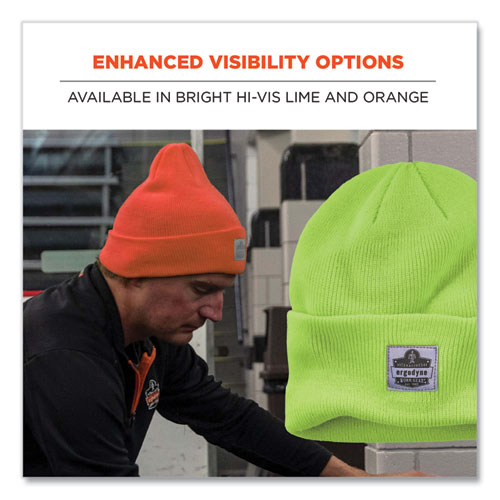 Image of Ergodyne® N-Ferno 6806 Cuffed Rib Knit Winter Hat, One Size Fits Most, Lime, Ships In 1-3 Business Days