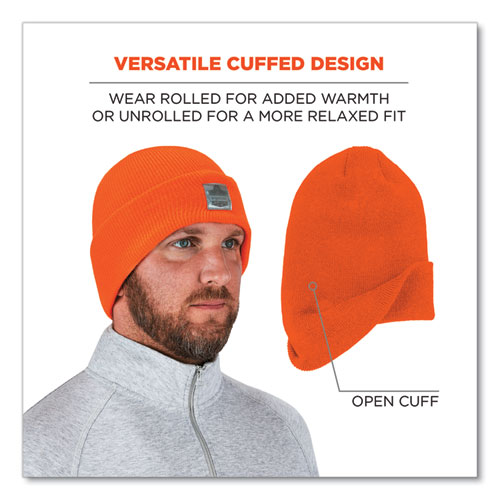 Image of Ergodyne® N-Ferno 6806 Cuffed Rib Knit Winter Hat, One Size Fits Most, Orange, Ships In 1-3 Business Days