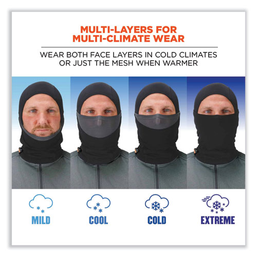 Image of Ergodyne® N-Ferno 6844 Dual-Layer Balaclava Face Mask, Nylon; Spandex, One Size Fits Most, Black, Ships In 1-3 Business Days