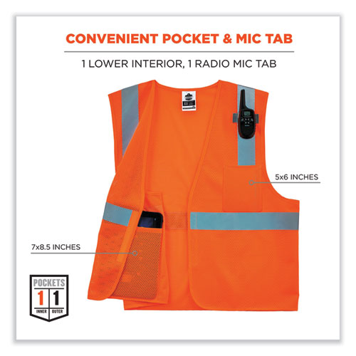 GloWear 8210HL Class 2 Economy Mesh Hook and Loop Vest, Polyester, X-Small, Orange , Ships in 1-3 Business Days