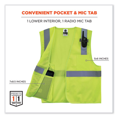 GloWear 8210HL Class 2 Economy Mesh Hook and Loop Vest, Polyester, Small/Medium, Lime, Ships in 1-3 Business Days