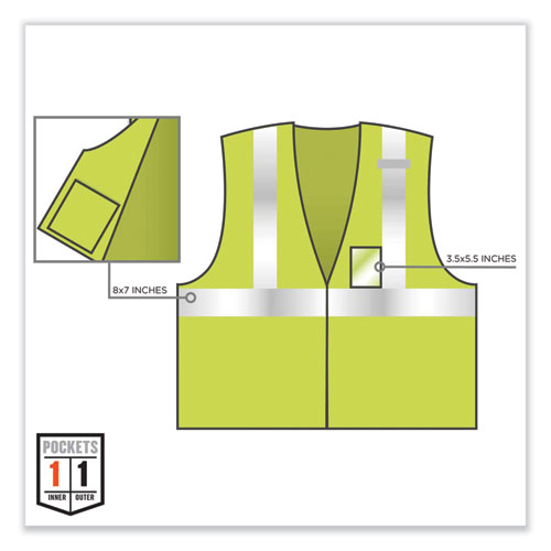 GloWear 8216BA Class 2 Breakaway Mesh ID Holder Vest, Polyester, Small/Medium, Lime, Ships in 1-3 Business Days