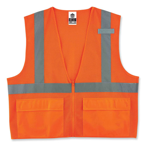 Ergodyne® Glowear 8220Z Class 2 Standard Mesh Zipper Vest, Polyester, Small/Medium, Orange, Ships In 1-3 Business Days