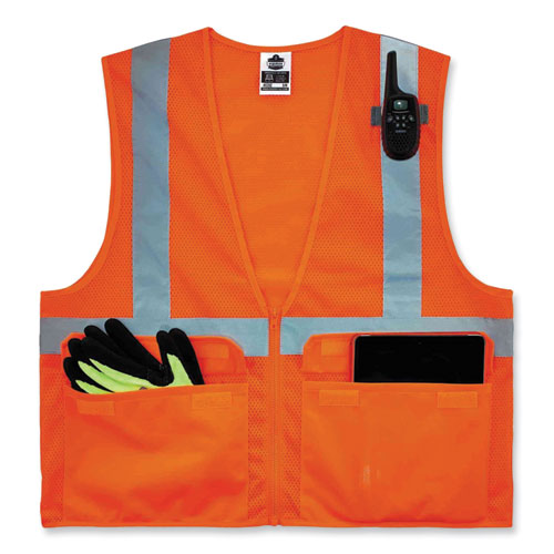 Image of Ergodyne® Glowear 8220Z Class 2 Standard Mesh Zipper Vest, Polyester, Small/Medium, Orange, Ships In 1-3 Business Days