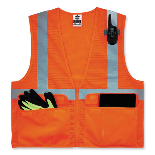 Image of Ergodyne® Glowear 8220Z Class 2 Standard Mesh Zipper Vest, Polyester, Large/X-Large, Orange, Ships In 1-3 Business Days