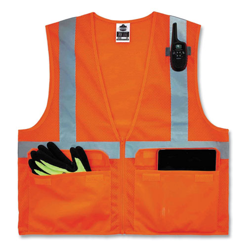 GloWear 8220Z Class 2 Standard Mesh Zipper Vest, Polyester, 2X-Large/3X-Large, Orange, Ships in 1-3 Business Days