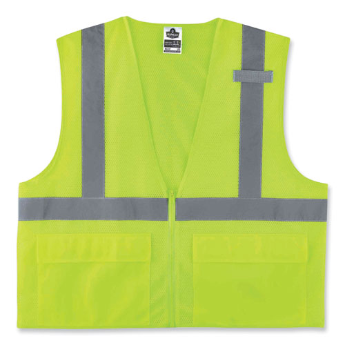 GloWear 8220Z Class 2 Standard Mesh Zipper Vest, Polyester, Small/Medium, Lime, Ships in 1-3 Business Days
