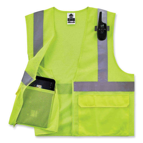 Image of Ergodyne® Glowear 8220Z Class 2 Standard Mesh Zipper Vest, Polyester, Small/Medium, Lime, Ships In 1-3 Business Days