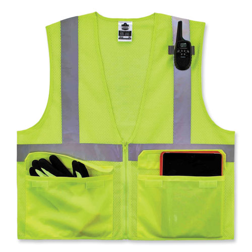 Image of Ergodyne® Glowear 8220Z Class 2 Standard Mesh Zipper Vest, Polyester, 2X-Large/3X-Large, Lime, Ships In 1-3 Business Days