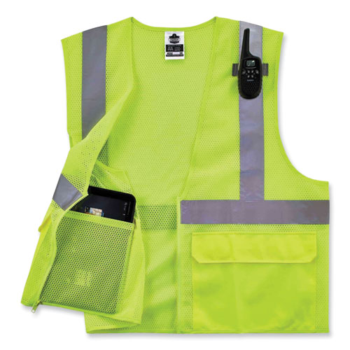 Image of Ergodyne® Glowear 8220Z Class 2 Standard Mesh Zipper Vest, Polyester, 4X-Large/5X-Large, Lime, Ships In 1-3 Business Days