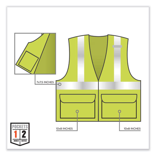 Image of Ergodyne® Glowear 8220Z Class 2 Standard Mesh Zipper Vest, Polyester, 4X-Large/5X-Large, Lime, Ships In 1-3 Business Days