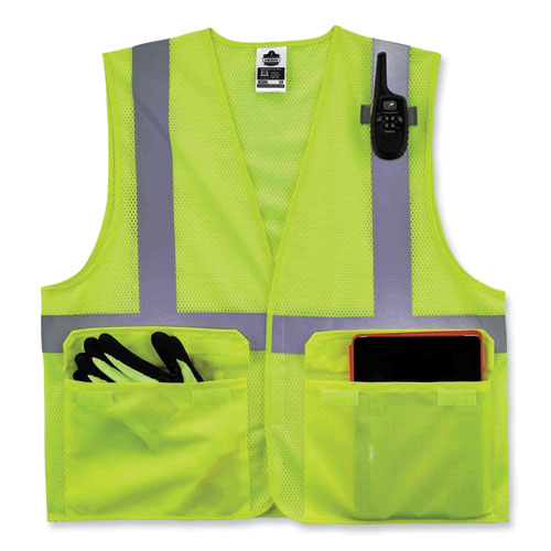 Image of Ergodyne® Glowear 8220Hl Class 2 Standard Mesh Hook And Loop Vest, Polyester, Small/Medium, Lime, Ships In 1-3 Business Days