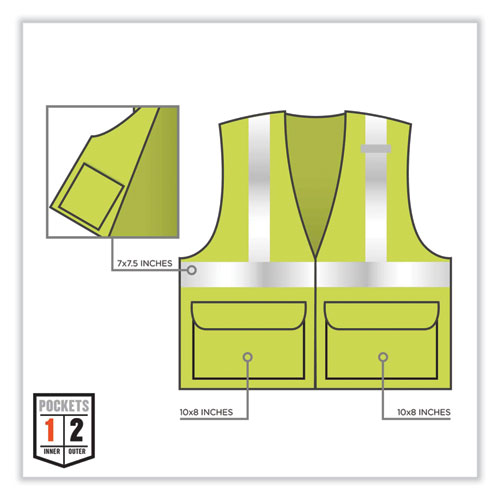 GloWear 8220HL Class 2 Standard Mesh Hook and Loop Vest, Polyester, Large/X-Large, Lime, Ships in 1-3 Business Days