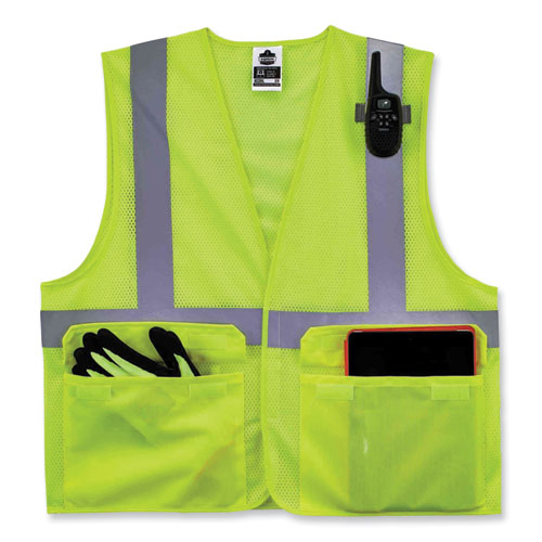 Image of Ergodyne® Glowear 8220Hl Class 2 Standard Mesh Hook And Loop Vest, Polyester, Large/X-Large, Lime, Ships In 1-3 Business Days