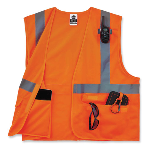 GloWear 8225HL Class 2 Standard Solid Hook and Loop Vest, Polyester, Orange, Large/X-Large, Ships in 1-3 Business Days