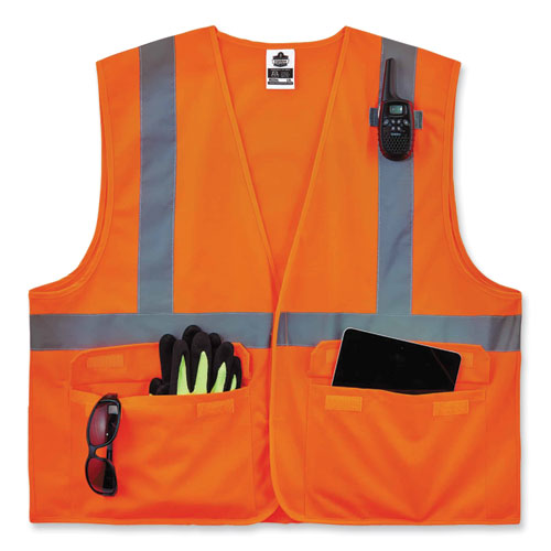 GloWear 8225HL Class 2 Standard Solid Hook and Loop Vest, Polyester, Orange, 4X-Large/5X-Large, Ships in 1-3 Business Days