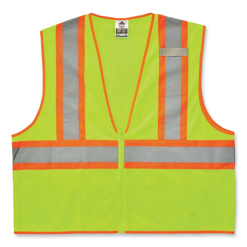 ergodyne® GloWear 8229Z Class 2 Economy Two-Tone Zipper Vest, Polyester, X-Small, Lime, Ships in 1-3 Business Days
