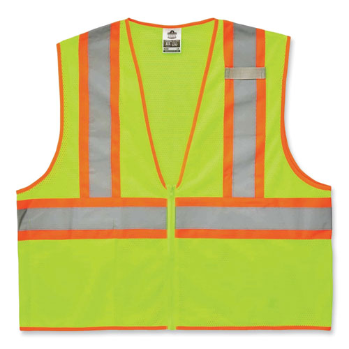 Ergodyne® Glowear 8229Z Class 2 Economy Two-Tone Zipper Vest, Polyester, Large/X-Large, Lime, Ships In 1-3 Business Days