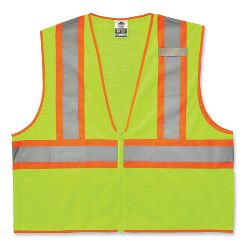 GloWear 8229Z Class 2 Economy Two-Tone Zipper Vest, Polyester, 2X-Large/3X-Large, Lime, Ships in 1-3 Business Days