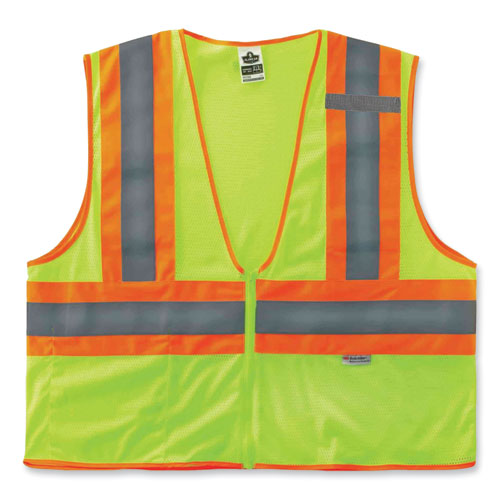 GloWear 8230Z Class 2 Two-Tone Mesh Zipper Vest, Polyester, Small/Medium, Lime, Ships in 1-3 Business Days
