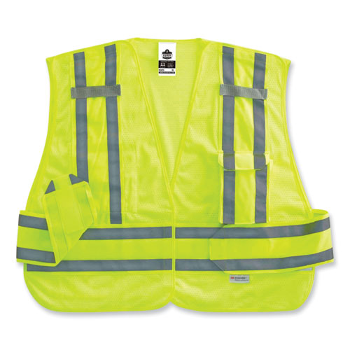 GloWear 8244PSV Class 2 Expandable Public Safety Hook and Loop Vest, Polyester, 3XL Plus, Lime, Ships in 1-3 Business Days