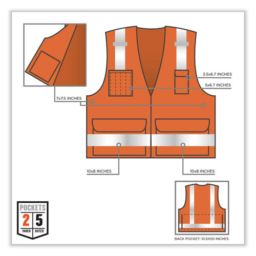 GloWear 8250Z Class 2 Surveyors Zipper Vest, Polyester, Small/Medium, Orange, Ships in 1-3 Business Days