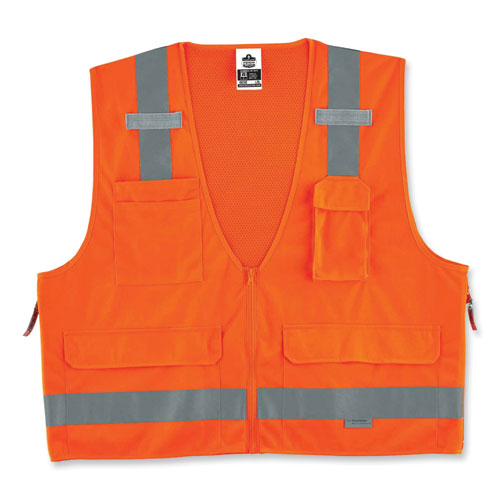 Ergodyne® Glowear 8250Z Class 2 Surveyors Zipper Vest, Polyester, 2X-Large/3X-Large, Orange, Ships In 1-3 Business Days