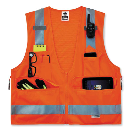 GloWear 8250Z Class 2 Surveyors Zipper Vest, Polyester, 2X-Large/3X-Large, Orange, Ships in 1-3 Business Days