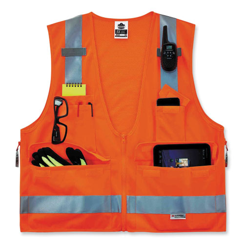 GloWear 8250Z Class 2 Surveyors Zipper Vest, Polyester, 4X-Large/5X-Large, Orange, Ships in 1-3 Business Days