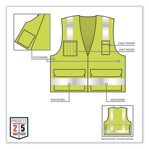 GloWear 8250Z Class 2 Surveyors Zipper Vest, Polyester, Small/Medium, Lime, Ships in 1-3 Business Days