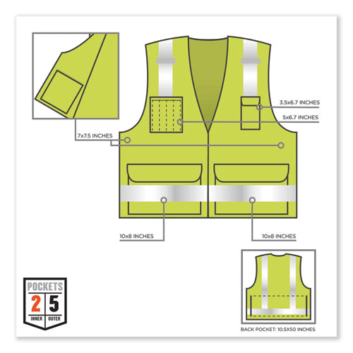 GloWear 8250Z Class 2 Surveyors Zipper Vest, Polyester, Large/X-Large, Lime, Ships in 1-3 Business Days