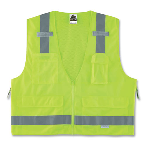 Ergodyne® Glowear 8250Z Class 2 Surveyors Zipper Vest, Polyester, 2X-Large/3X-Large, Lime, Ships In 1-3 Business Days