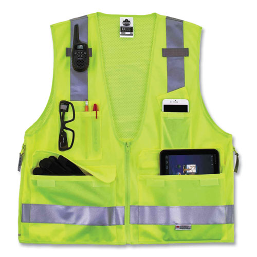 GloWear 8250Z Class 2 Surveyors Zipper Vest, Polyester, 2X-Large/3X-Large, Lime, Ships in 1-3 Business Days