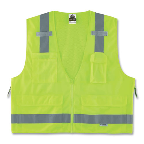 Ergodyne® Glowear 8250Z Class 2 Surveyors Zipper Vest, Polyester, 4X-Large/5X-Large, Lime, Ships In 1-3 Business Days